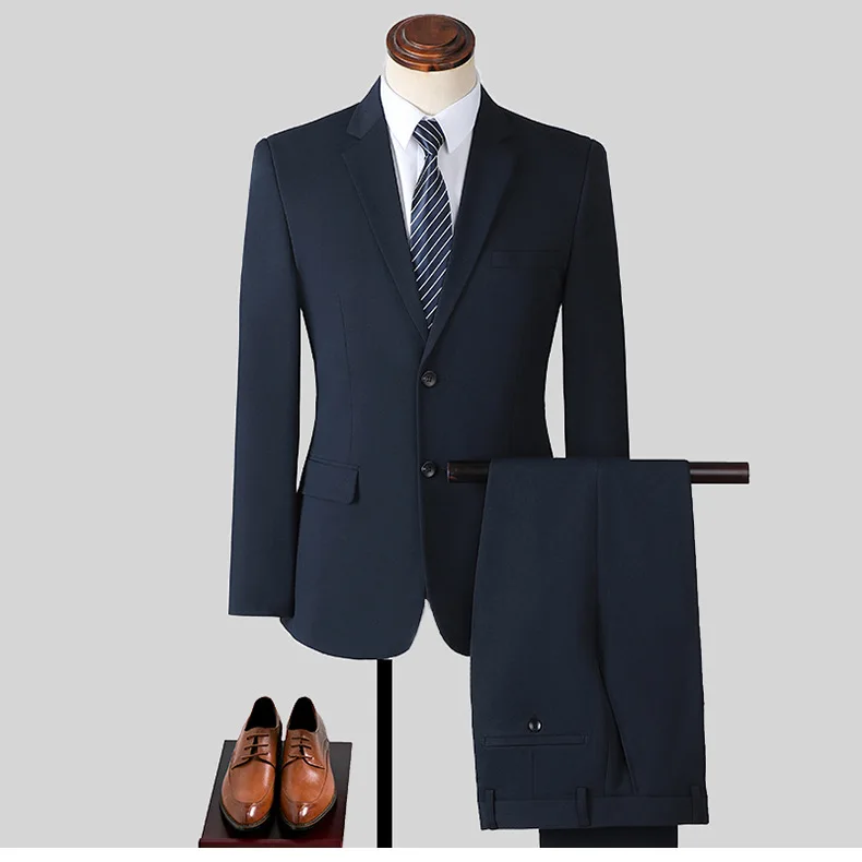 Men's S-10XL Business Formal Suit Solid Color (Jacket +Trousers) Bridegroom Best Man Simple Elegant Fashion Job Interview