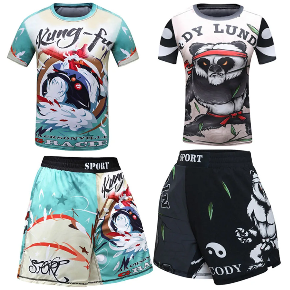 New Kid's Sports BJJ Boxing MMA T-shirt+Shorts Rashguard For Children Shirts 3D Kickboxing Rash Guard Compression Gym Sportswear