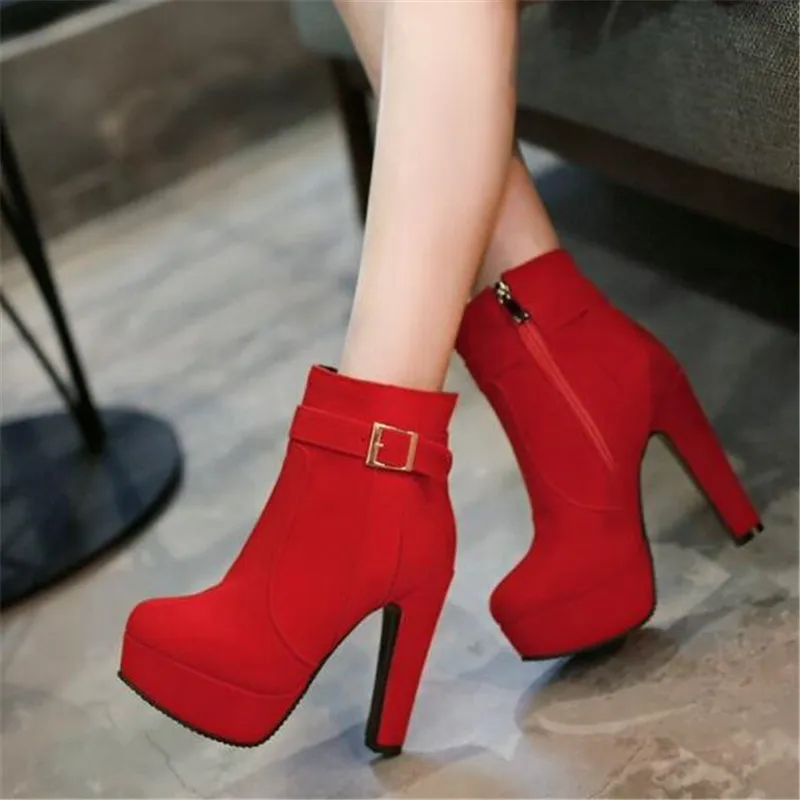 Promotion winter New pattern fashion woman High-heeled Short boots Minimalism temperament women boots plus size 34-43