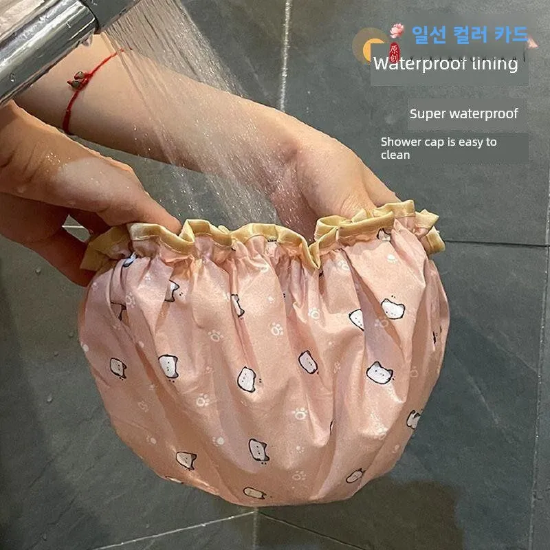 두꺼운 이중 레이어 여성용 목욕 모자 방수 주방 오일 방진 모자 성인 헤어 마스크 어린이 목욕 모자 헤드 커버