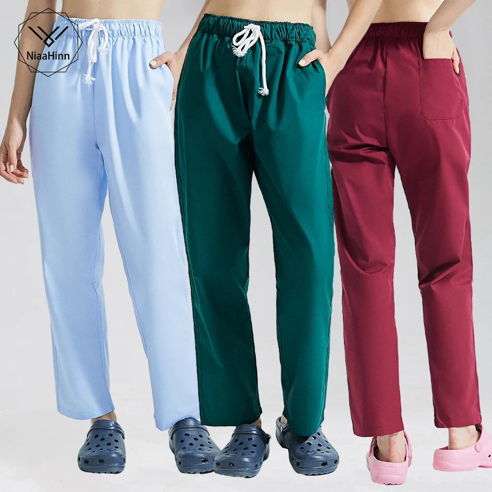 Women Scrubs pants Slim White pants Pet Beauty Salon laboratory scrub beauty salon work pant