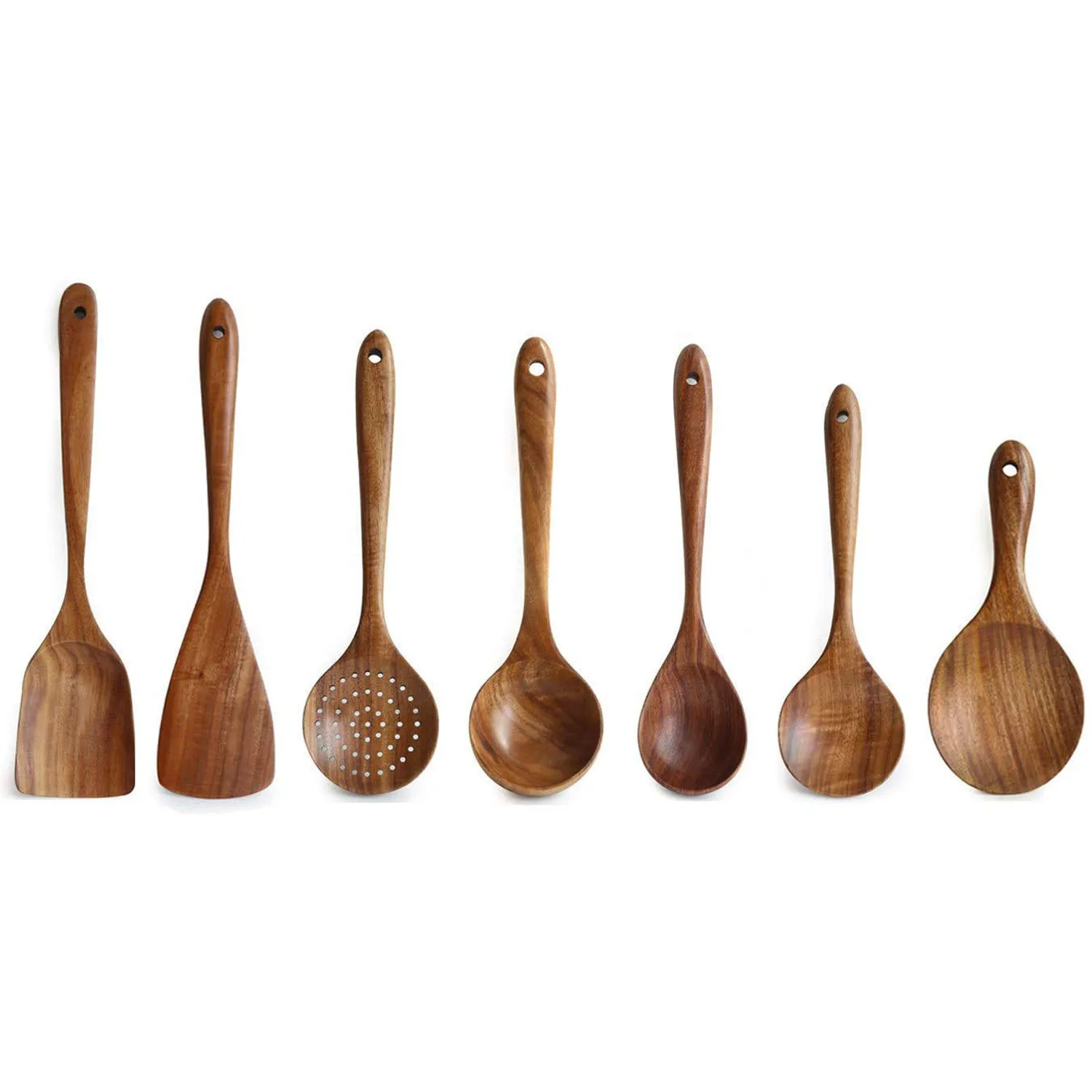 Teak Natural Wood Tableware Nonstick Special Spatula Cooking Long Handle Ladle Wooden Slotted Soup ladle Spoon Kitchen Tool