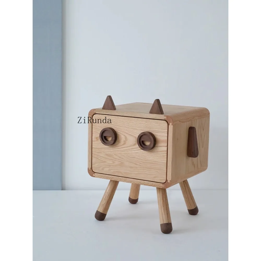 /Bedside table black walnut all solid wood small apartment children's room cute storage bedside table