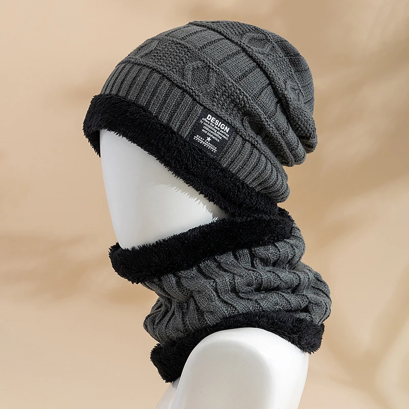 Unisex Plush Lined Winter Hat Thicken Warm Knitted Suit Outdoor Fashion Winter Cap  For Men & Women Leisure Beanie Cap