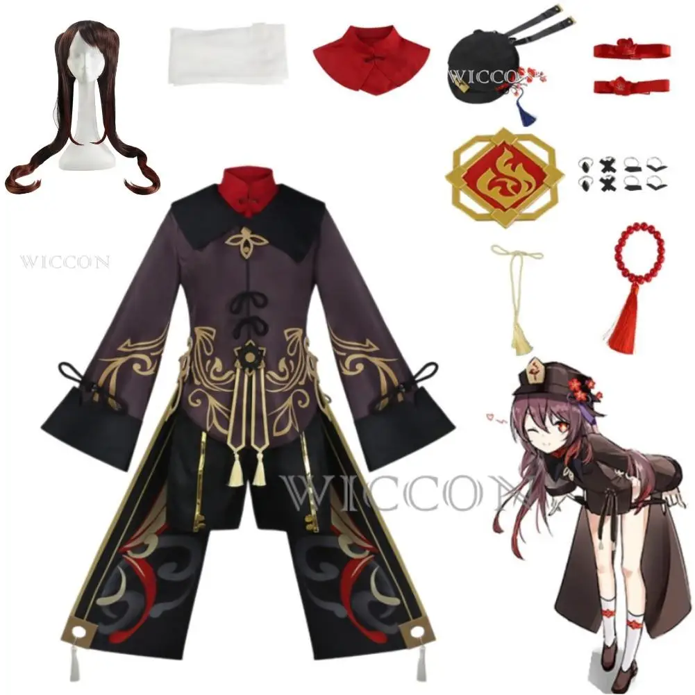 

Genshin Impact Hu Tao Cosplay Costume HuTao Chinese Style Clothing Uniform Wig Anime Game Halloween Costumes for Women Girls