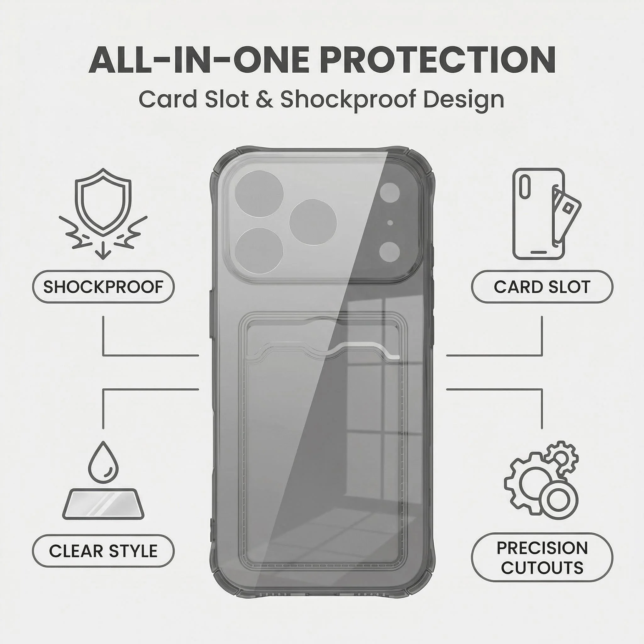 Clear Silicone Card Holder Case with Air Protection Cover