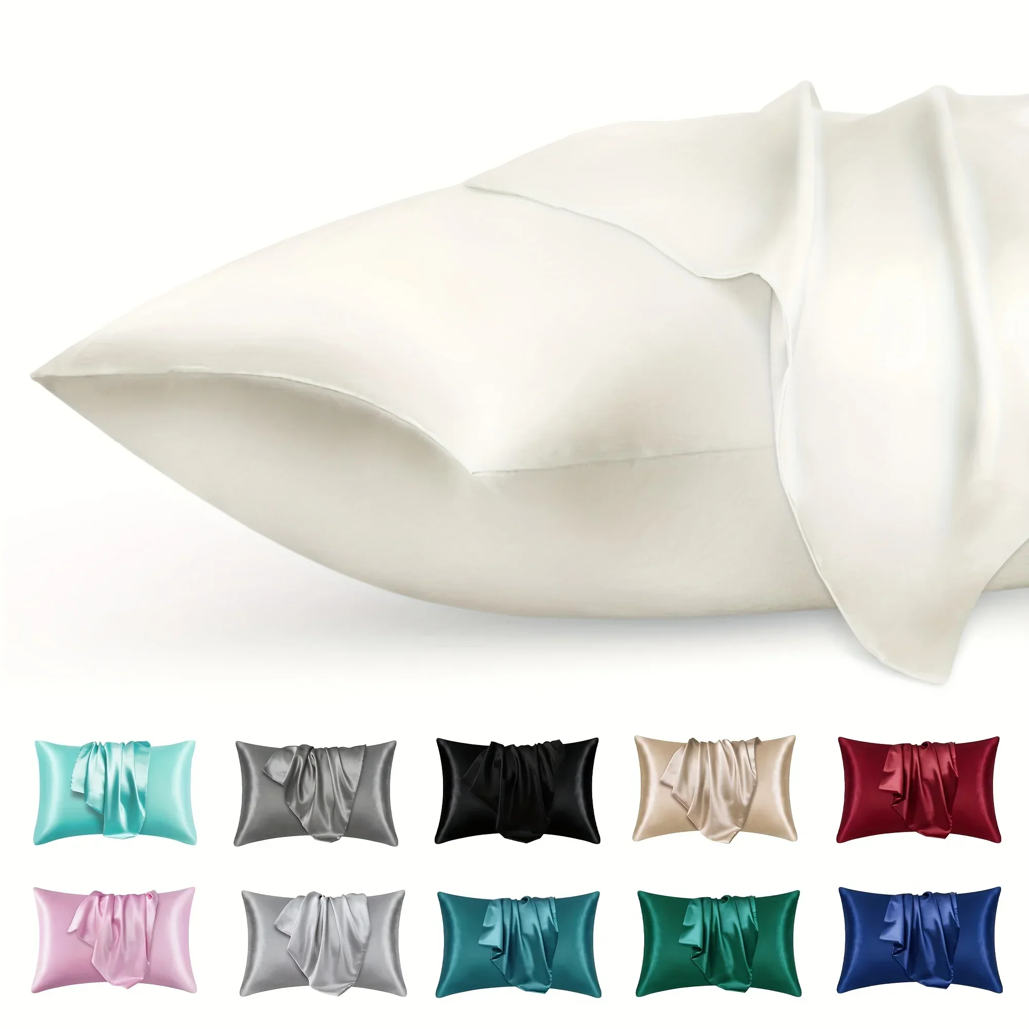 2pcs Luxury Satin Envelope Pillowcase Solid Color, Silk Like High-End Nighttime Hair Protection, Woven Fabric, Active Printing