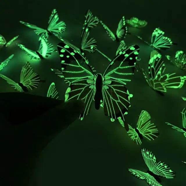 Autocollant mural créatif papillon lumineux 3D, 12 pièces, à la mode, pour bricolage, Art mural moderne, décorations pour la maison, cadeau DIY, nouvelle collection 5