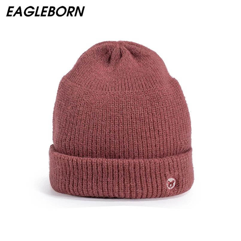 

New Fashion Solid Knitted Cap Women Hat Winter Women Knitted Hat Embroidery Rabbit Warm Watermelon Skin Knitted Hat Trendy Girl