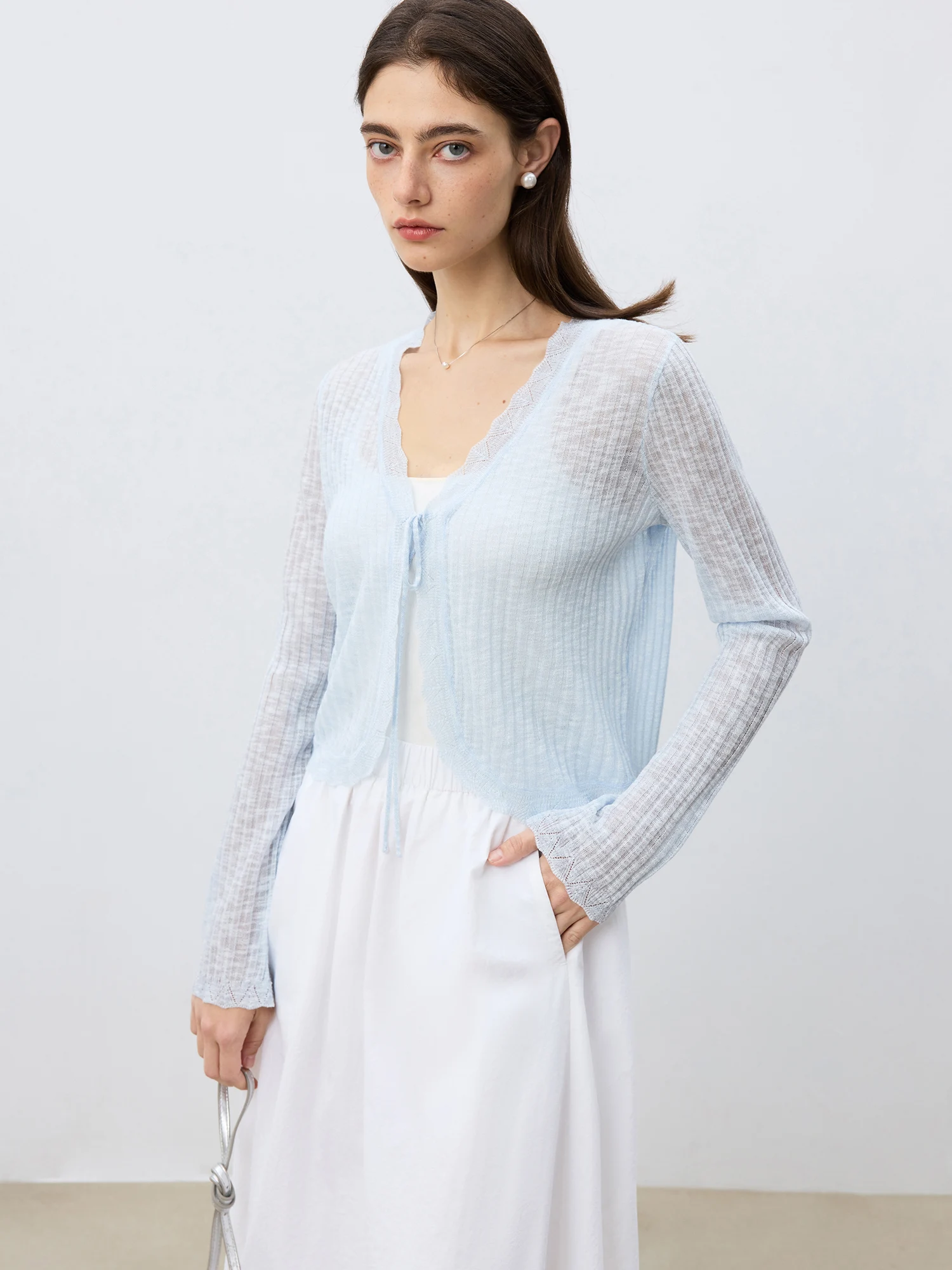 ZIQIAO Petite Size Self-made V-neck Light Knitted Cardigan for Women 2025 Spring New Versatile Casual Elegant Tops 25ZQ91160 2