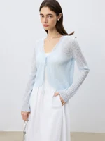 ZIQIAO Petite Size Self-made V-neck Light Knitted Cardigan for Women 2025 Spring New Versatile Casual Elegant Tops 25ZQ91160 2