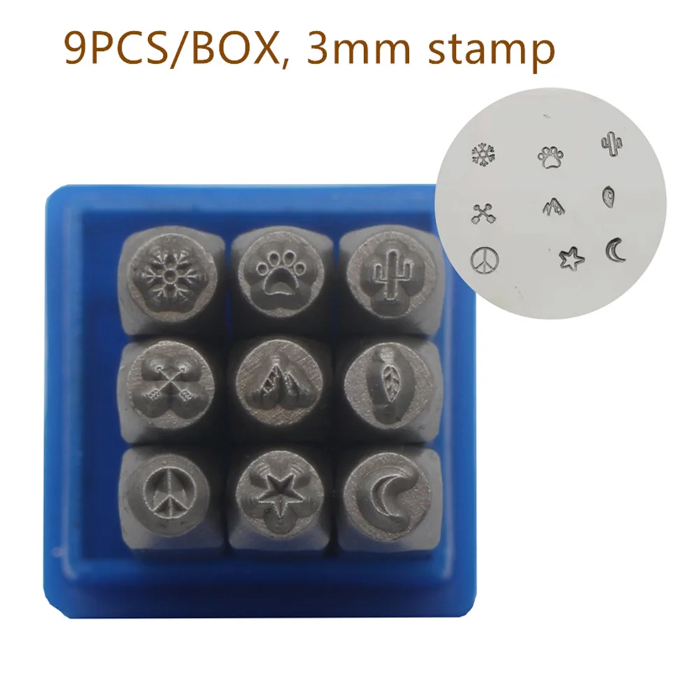 

RCIDOS 3MM Snow/Foot/Cactus/Mountain Peace Star Moon Pattern Design Steel punch stamp,Metal Jewelry Design Stamps