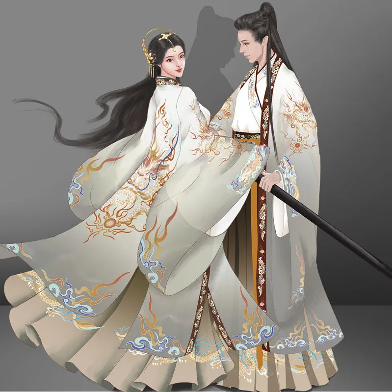 

Yourqipao Couples Hanfu Chinese Ancient Traditional Men&Women Adult Cosplay Costume Yellow Hanfu Dress For Plus Size 2XL Hanbok