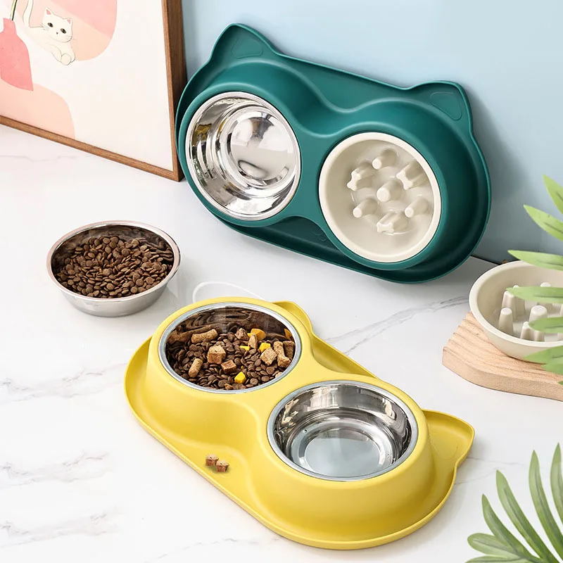 

Миска для собак и кошек двойная миска из нержавеющей стали для предотвращения удушения собак, миска для медленного питания, противоскользящая и противоопрокидная, большая емкость для домашних животных