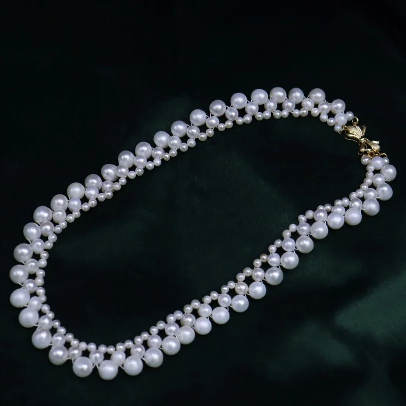 

3 Rows Cultured Pearl Choker Necklace 17'' Handmade Pearl Jewelry Necklet For Lady