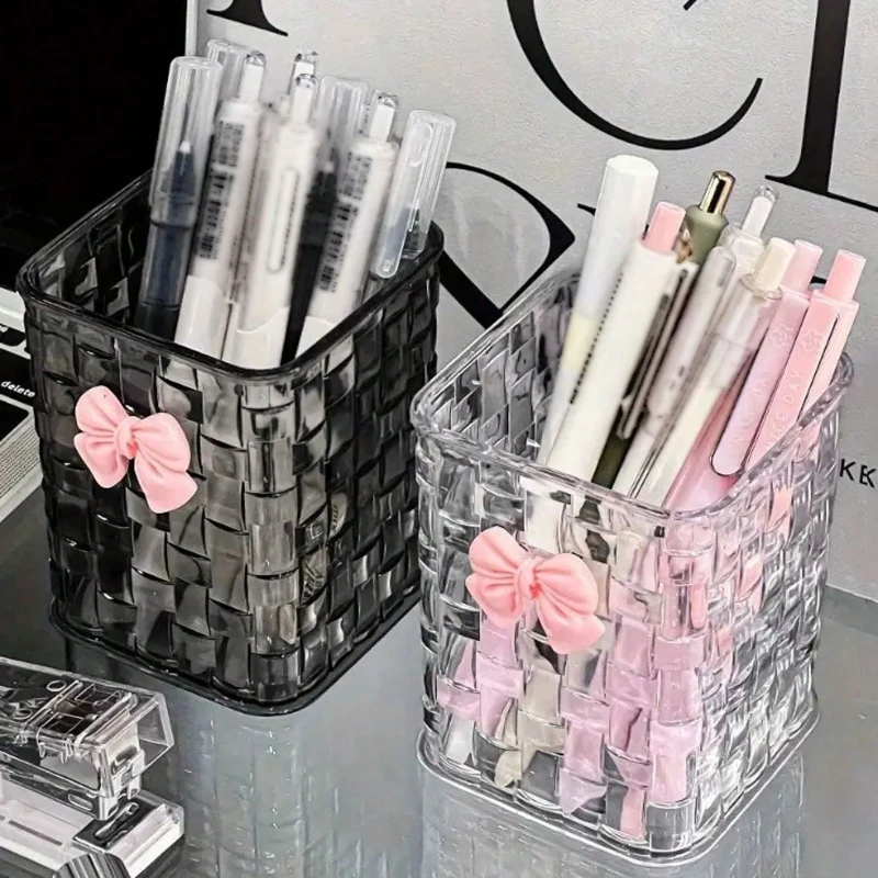 Transparent Acrylic Office with Knot Decoration Pen Holder and Durable for Office Supplies, Pens, and Accessories Convenient