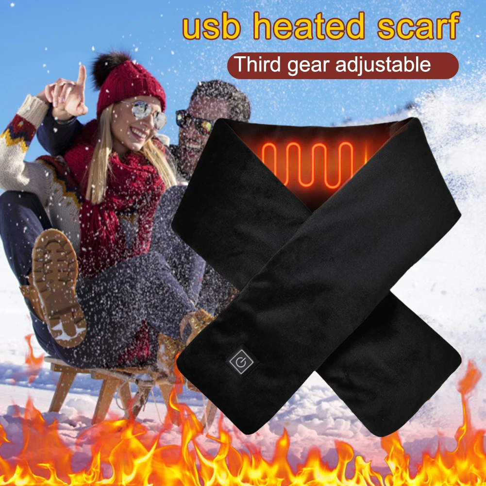 Warm Heated Scarf USB Charging Electric Heated Scarf Cold-Proof Thermal Neck Wrap Warmer Washable for Climbing Hiking Cycling