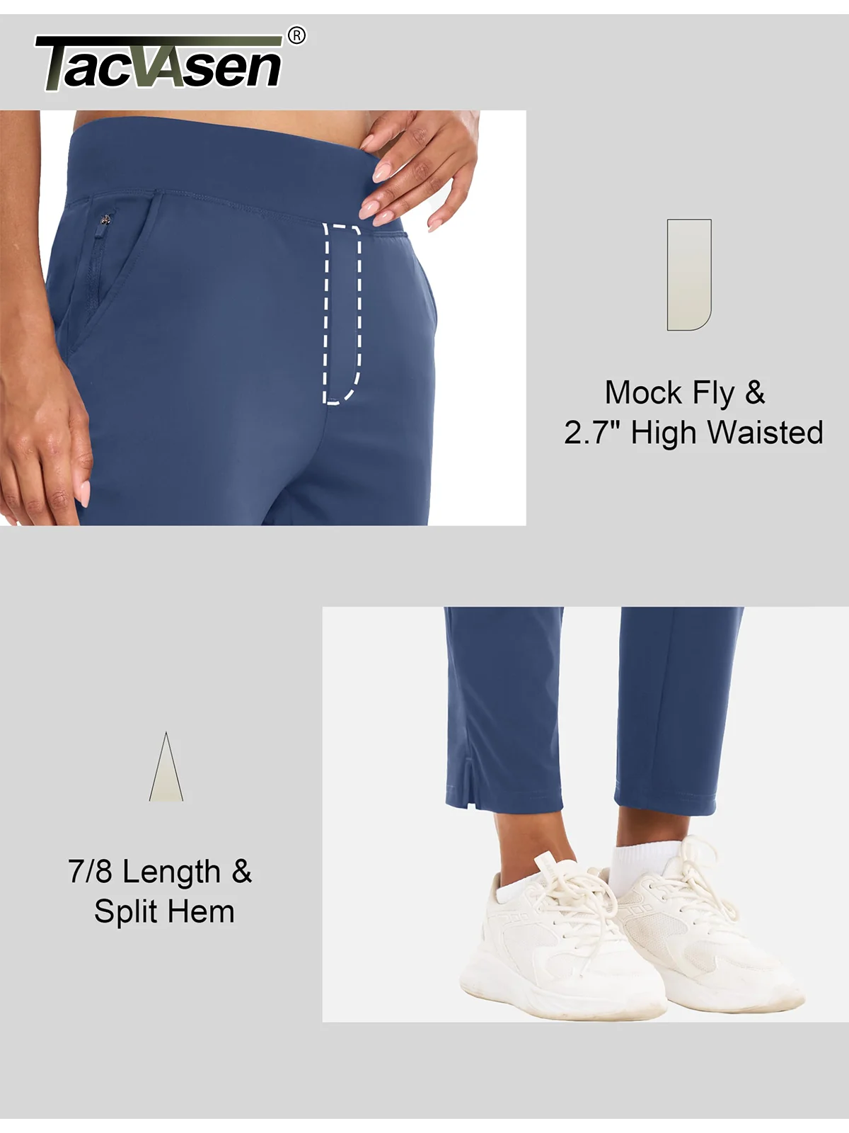 TACVASEN UPF 50+ Golf Pants Women's Lightweight Quick Dry Stretch Pants High Waisted Work Athletic Casual Pants 5 Pockets 4