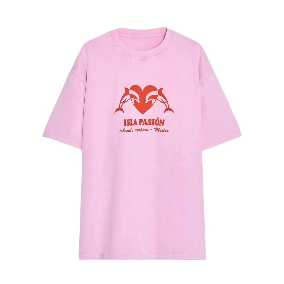 PB&ZA2025 Summer New Arrivals Women's Wear Dolphin Heart Print Washed Effect Round Neck Short Sleeve T-Shirt 0085/194
