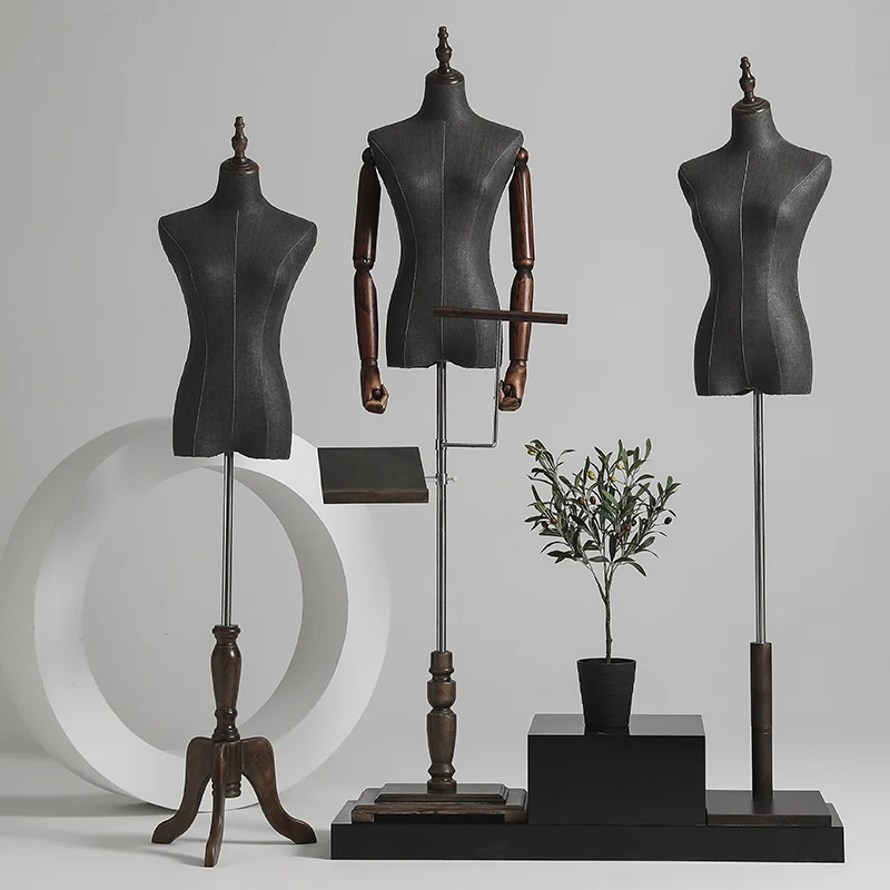 

Fabric Cover Female Half-body Mannequin with Wooden Base for Wedding Suit Clothing Display Dummy Model Dress Form