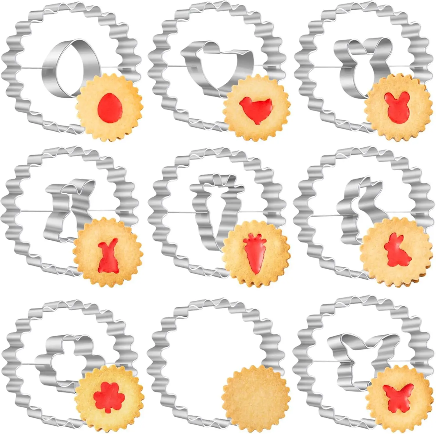 Easter Cookie Cutters Set Rabbit/Egg/Carrot/Butterfly/Chick/Round Stainless Steel Pastry Molds for Biscuit and Cake Decoration