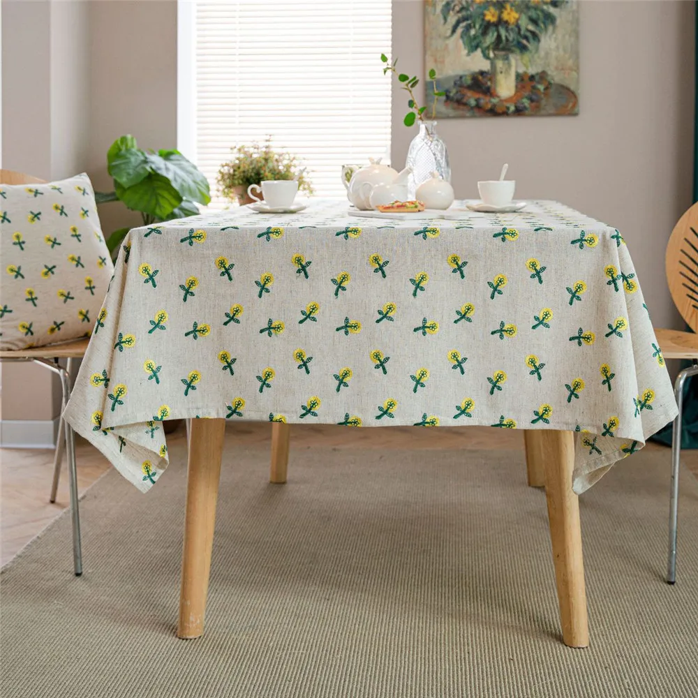 Japanese Ins Style Flower Embroidery Tablecloth For Table Cotton Linen