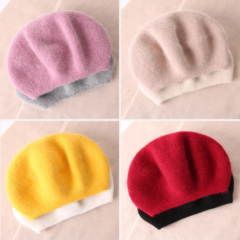 Herbst und Winter japanische Kaninchenhaarmütze Kinder Outdoor koreanische Ausgabe vielseitige gestrickte Baskenmütze Wärme Ohr_voghion.com