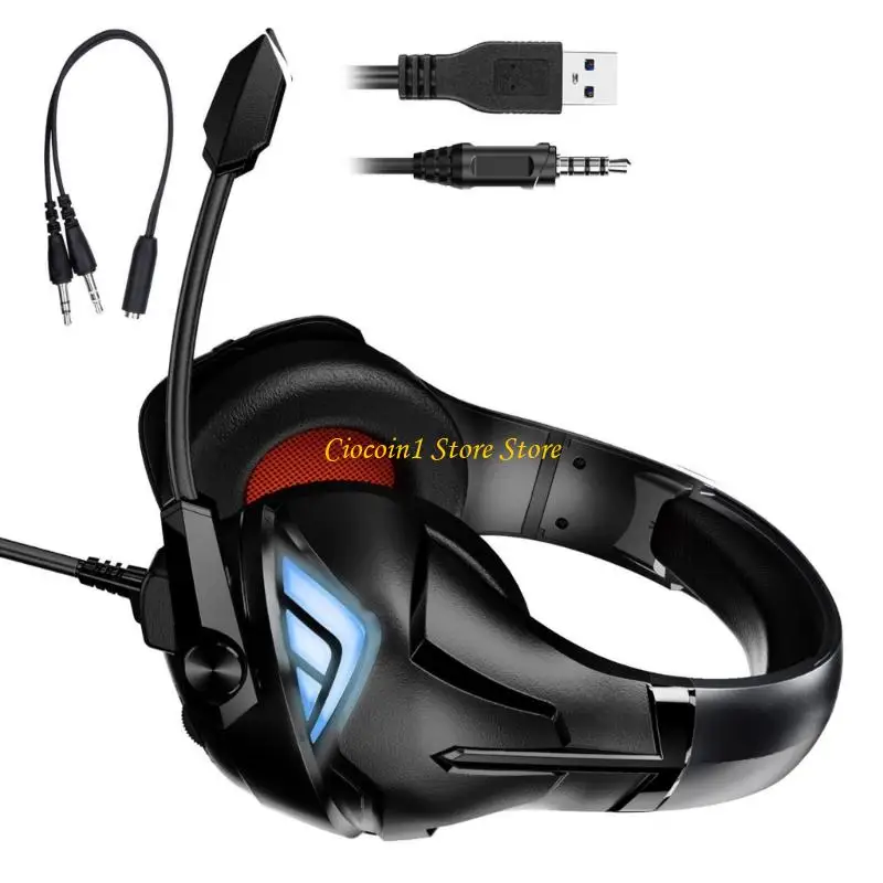 소음 제거 마이크가 장착된 A3PC 게임용 헤드셋 서라운드 사운드 PC용 LED 헤드폰 노트북 컴퓨터 액세서리