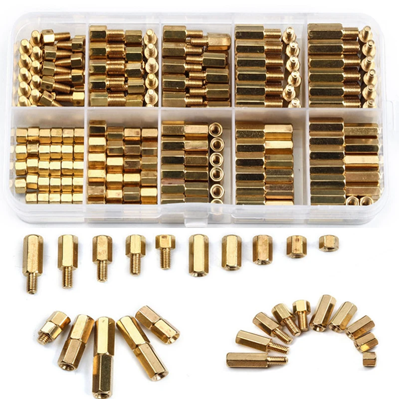 Hex Latão Cobre Pilar Stand Off Hex Coluna Parafuso Espaçador Porca Fastener Conjunto de Ferramentas para Máquina Kit Automóvel m2 m3 m4 300 136 Pcs
