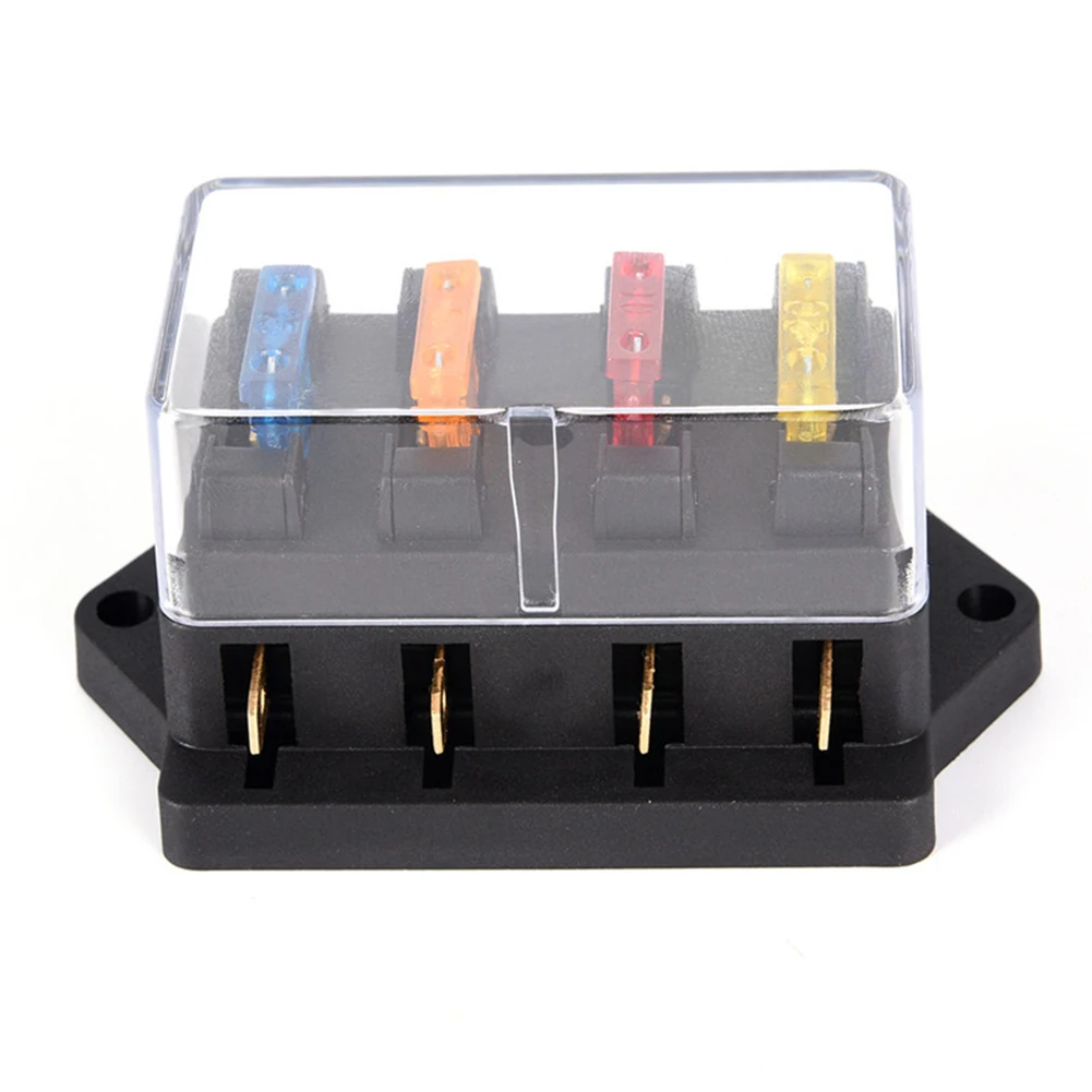 

Car Fuse Holder 4 Way Circuit Standard ATO Blade Fuse Holder Box Block Holder Waterproof 12V/24V+4 Fuses Car Fuse Accessory