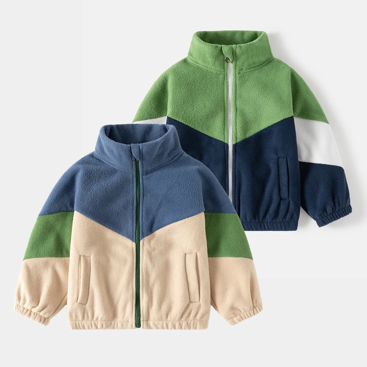 

Children's fleece coat, boys and girls, baby color matching casual top, warm autumn and winter new style, 2-3 years old