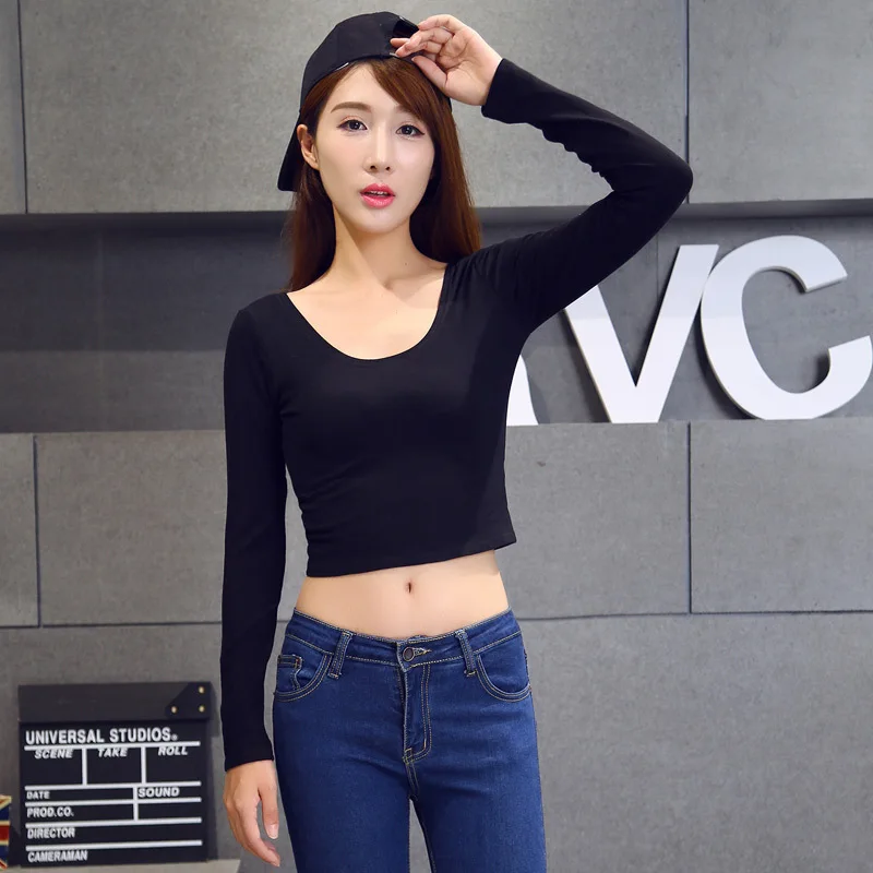 

Spring Autumn Women Cotton T Shirt Half Sleeve Cropped Tees White Black Summer Skinny Fitted O Neck Casual T-Shirt Street Style