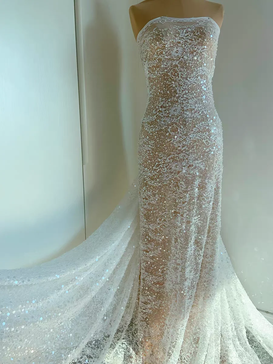 Three-dimensional Hollow Bottom Mesh Embroidery Pearl Beads Lace Fabric