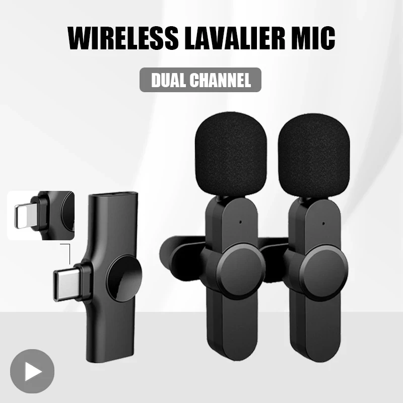 Dual Wireless Mini Lavalier Lapel Microphone for iPhone, Android- Cordless Double Mics Plug-Play and Pick-up Ultra-Low Delay Built-in Noise Reduction VIDEO RECORD K9 Dual Wireless Microphone Type C IOS Adapter for iphone  Android Cell Phone Mini Lapel Micro Tie for Live Stream
