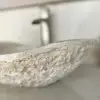 Natural Travertine Chiseled Oval Canoe Vessel Sink Hand Carved Real Stone Free Soap Tray Rustic Elegance Bathroom Upgrade 3