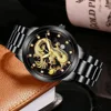 Luxury Delicate Trendy Men Fashion 3D Gold Dragon Calendar Watch Set Men Quartz Stainless Steel Watches 1