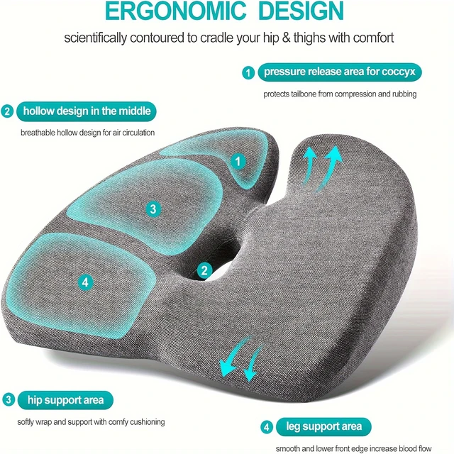 Pressure Relief Cushion Suitable for prolonged sitting in office chairs, wheelchairs, car seats,  seats - Memory Foam Haemorrhoi 6
