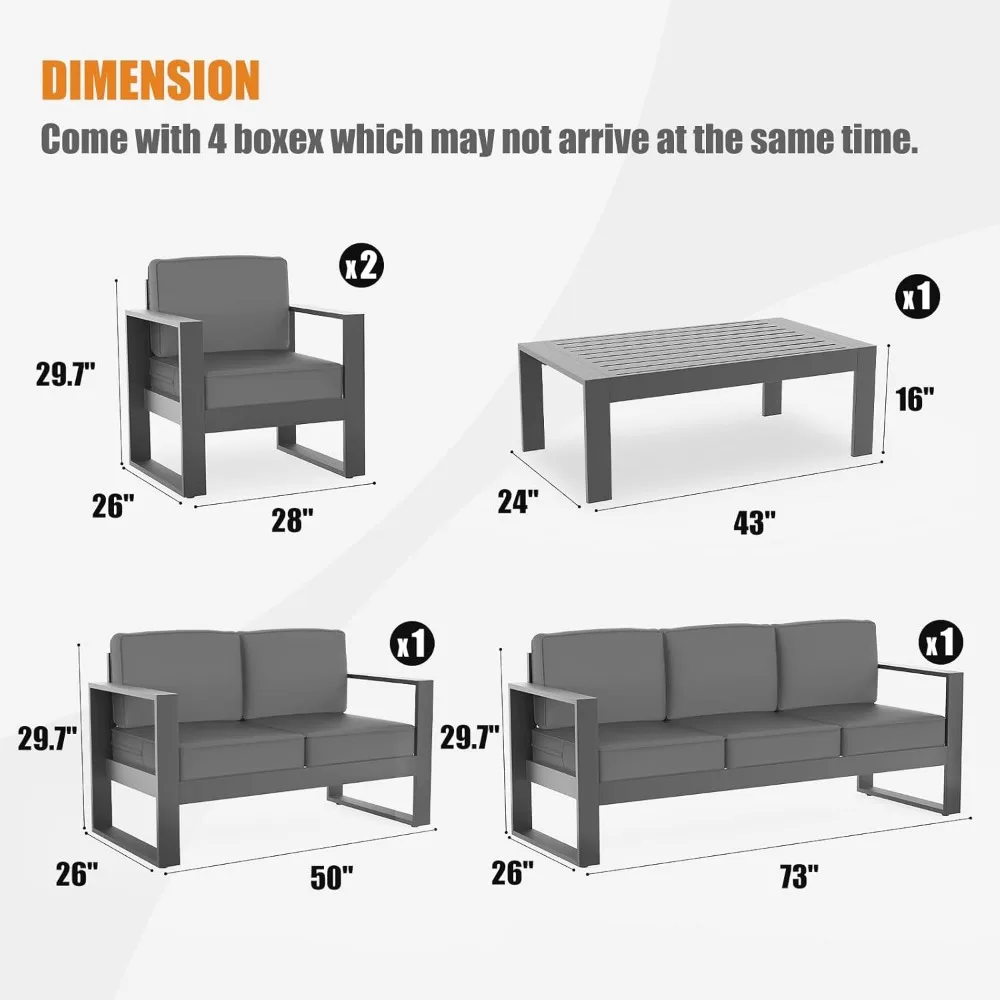 Modern Aluminum Patio Furniture Set,Outdoor Patio Sectional Conversation Metal Seating Sets with Olefin Cushion Coffee Table 6