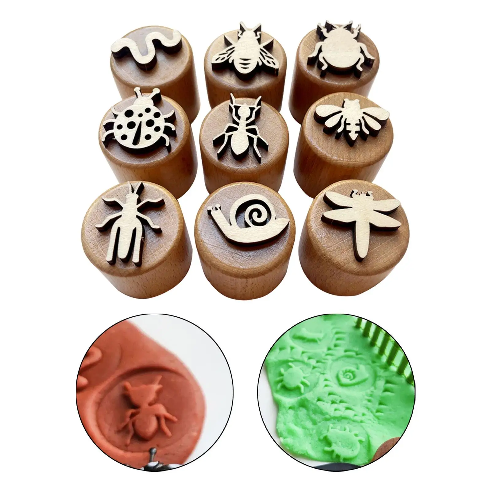 9 Pieces Wooden Stamps for Kids Stamps DIY Craft Decorative Children Clay Pottery for Art Project Gift Wrapping