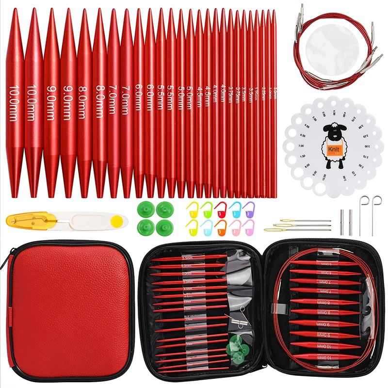 KOKNIT Aluminum Circular Knitting Needles Set 26pc Interchangeable Crochet Needles with Case for Any Crochet Patterns & Yarns CK 