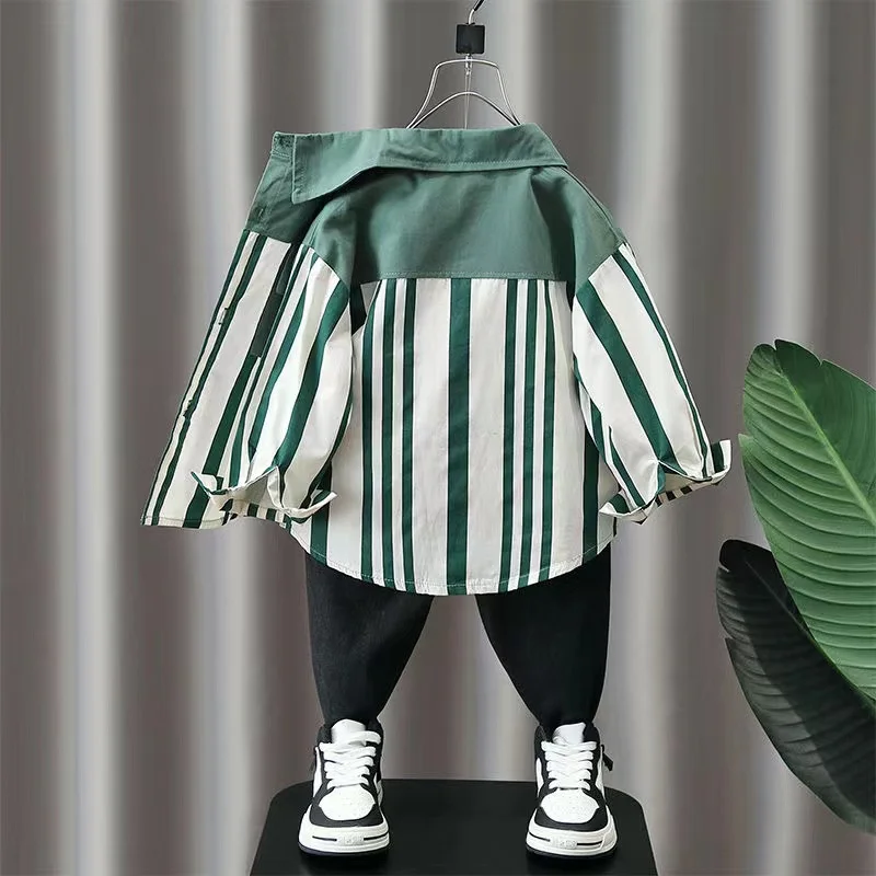 Boys Spring and Autumn Shirts New Handsome Boys Striped Shirts Children's Clothing Coat Casual Top Trend Kids Clothing