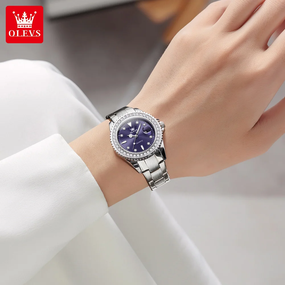 OLEVS 9945 Watch For Women Classic Luxury Calendar Quartz Woman Watch Diamond Scale Waterproof Wristwatch Stainless Steel Strap