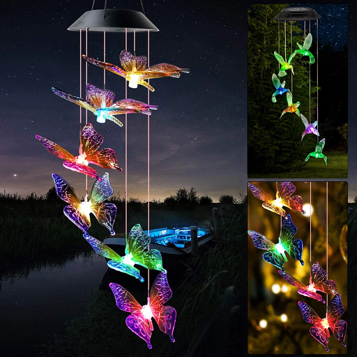 LED Solar Wind Chime Light Garden Butterfly Wind Chime Lamp Colorful Waterproof Hanging Solar Light for Garden Yard Home Decor 1