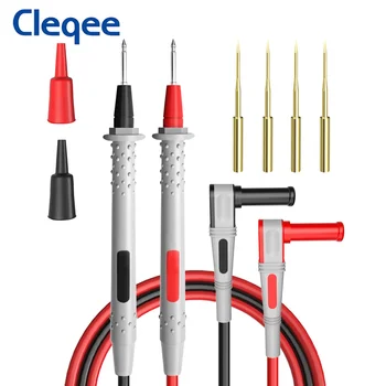 Cleqee P1505B Series Double Silicone Layer Multimeter Probes 4mm Banana Plug Test Lead with Sharp Replacement Needles 1.5M