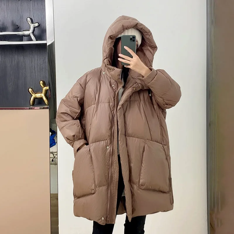2023 New Women Down Jacket Winter Coat Female Mid Length Version Parkas Loose Large Size Thick Warm Outwear Hooded Overcoat