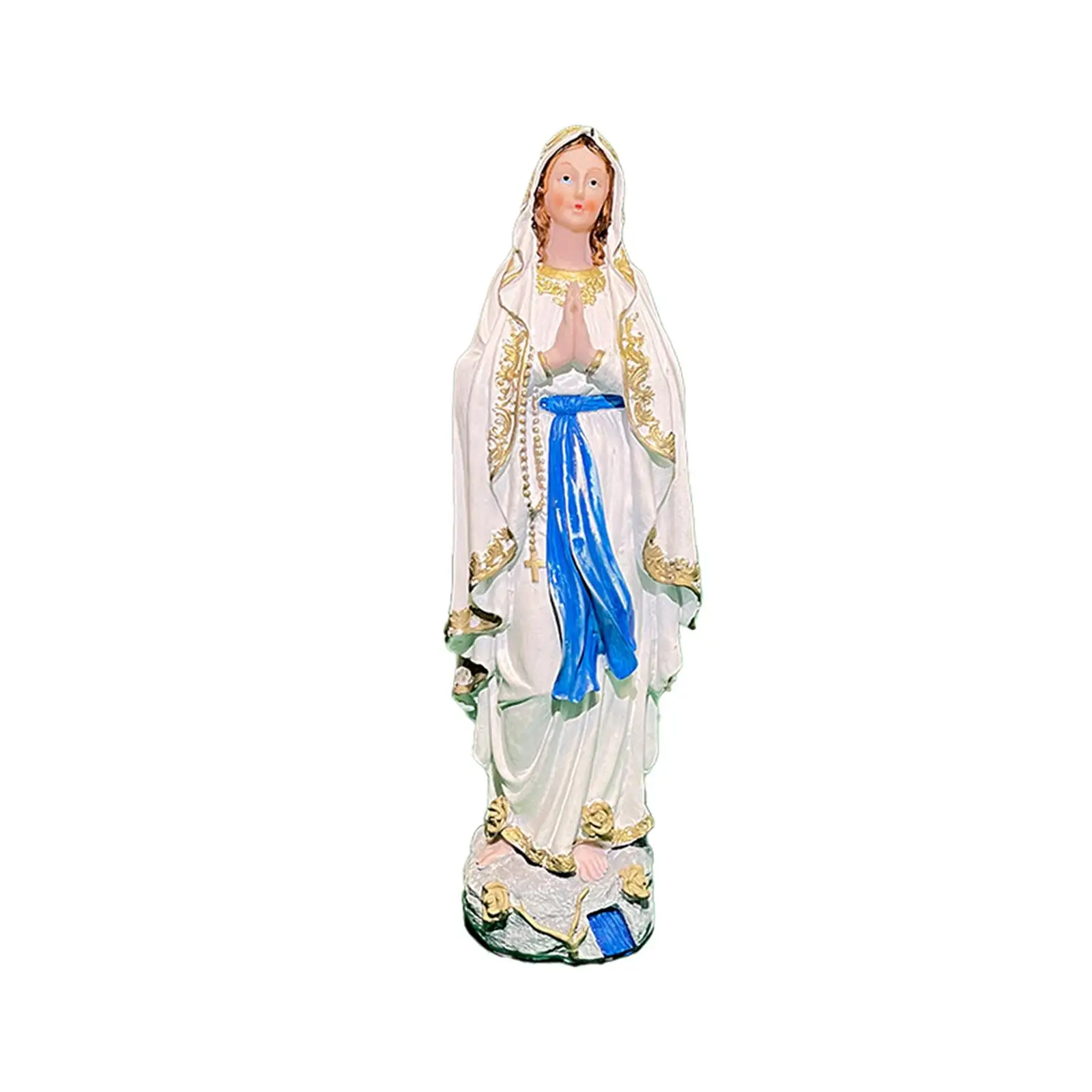 Mary Figurine Craft Resin Handpainted Holy Worship Catholic Religious Collection Sculpture for Prayer Family Shelf Home Tabletop