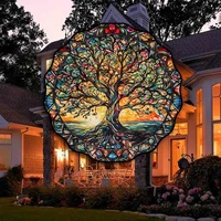 5.9inch Tree of Life Wall Art Decor Sun Hanging Sign Round Indoor Outdoor Window Acrylic Welcome Plate Pendant Decoration 3