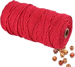 Vibrant Macrame Hand-Knitting Cotton Cord - 100m of 3mm Natural Rope for Colorful Weaving and Wall Hangings (Red)