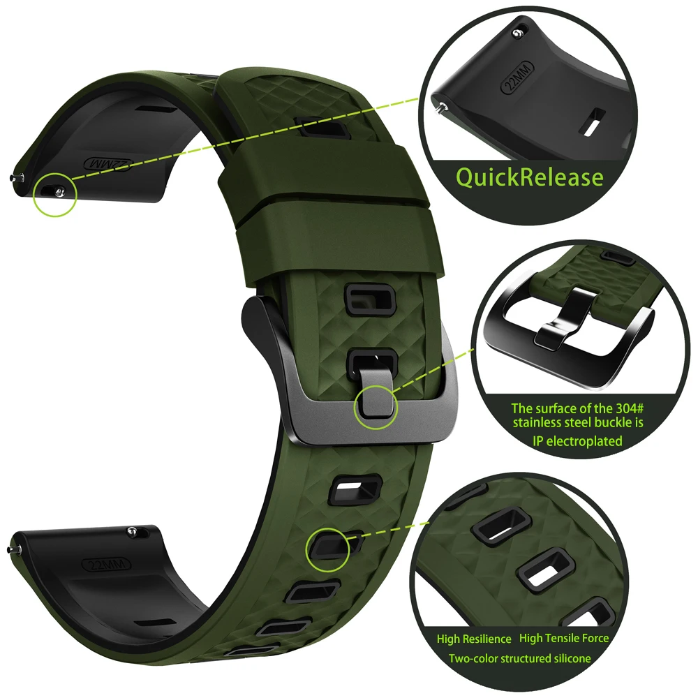 Versatile 22mm Sport Silicone Watch Strap - Enhanced Comfort & Style