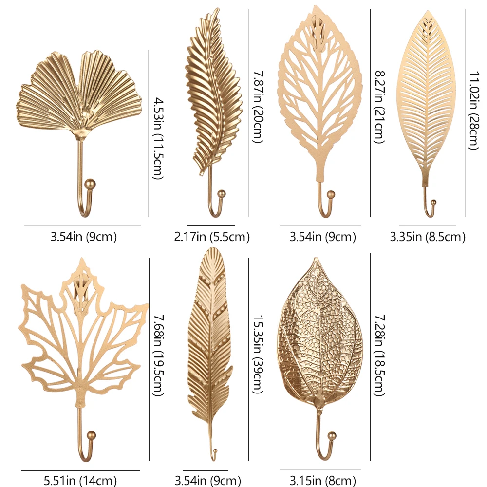 Nordic Leaf Shape Hook Creative Gold/Green Coat Rack Adhesive Holder Wall Coat Key Hanger Free-Hole Home Wall Hanging Decoration — view 4